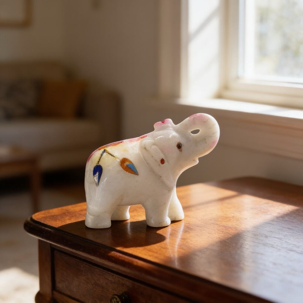 White Marble Carved Elephant